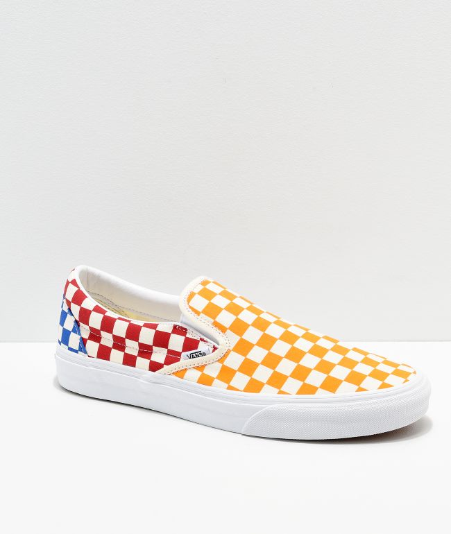 pink blue yellow checkerboard vans